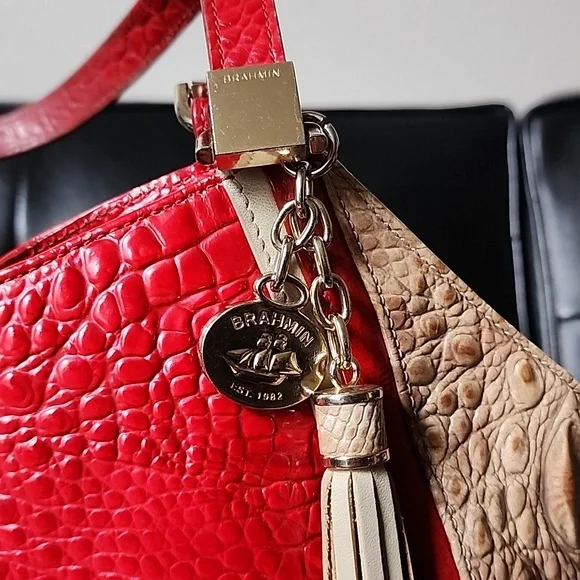 Brahmin Marianna Ember Fuego Genuine Croc Embossed Leather Shoulder Bag - Picture 7 of 12